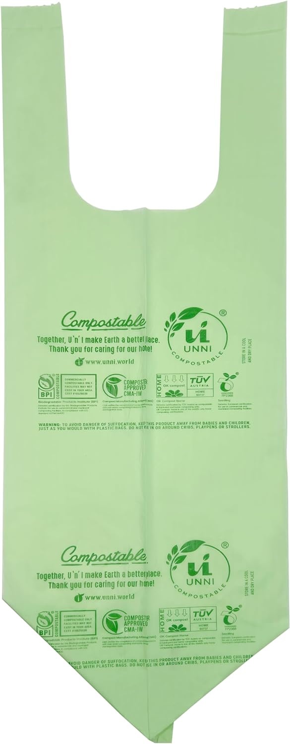 image:imageUNNI 3 Gallon Compostable Trash Bags with Tie Handles 100 Count Small Food Scrap Kitchen Compost Bags for Countertop Bin Certified by BPI CMA amp OK compost HOME Meets ASTM D640013 Gallon