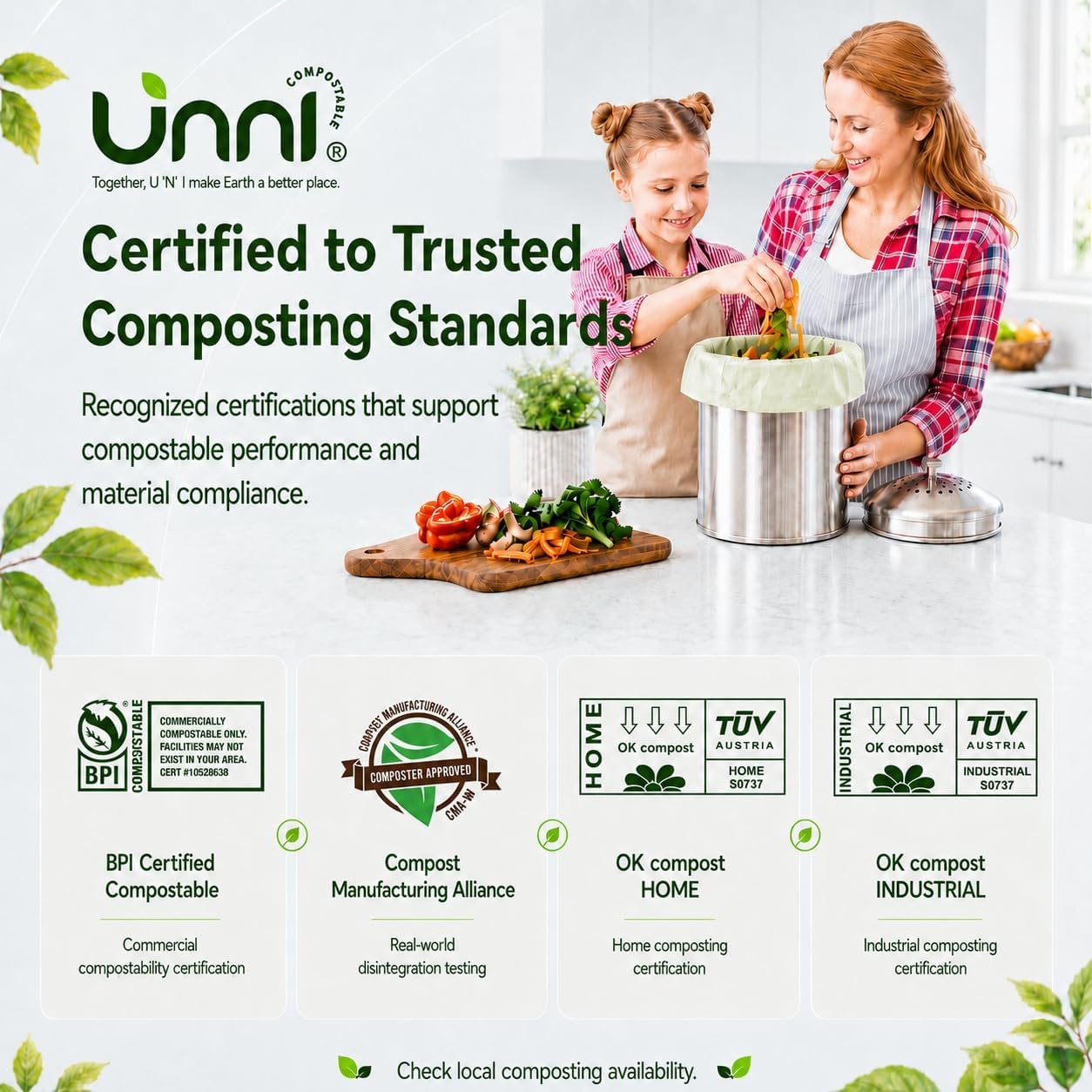 image:imageUNNI 3 Gallon Compostable Trash Bags with Tie Handles 100 Count Small Food Scrap Kitchen Compost Bags for Countertop Bin Certified by BPI CMA amp OK compost HOME Meets ASTM D640016 Gallon