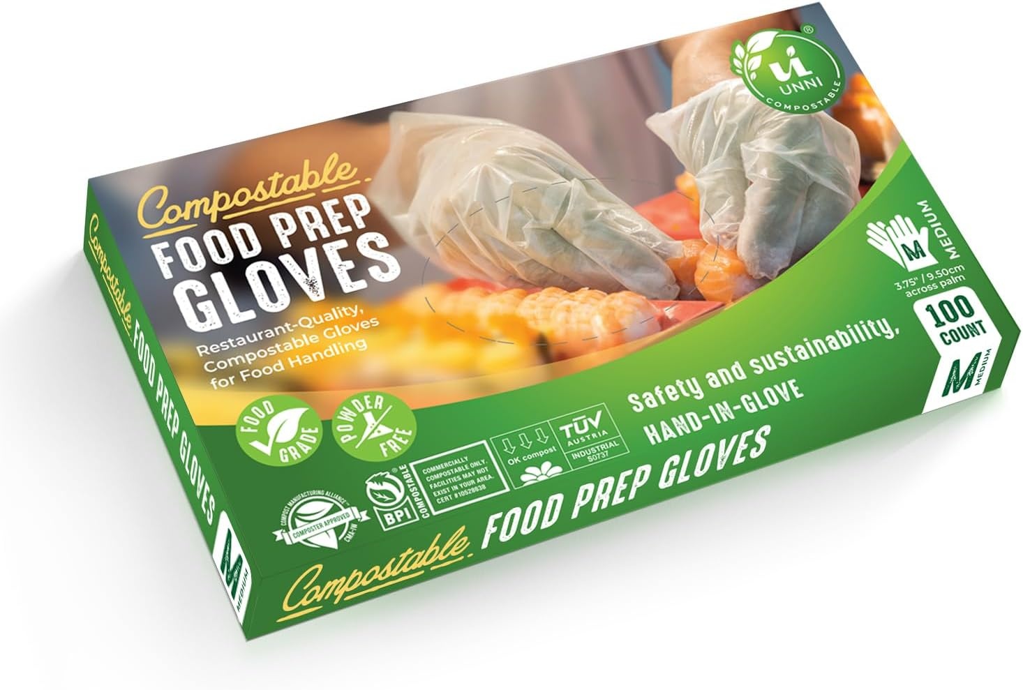 image:imageUNNI Compostable Food Prep Gloves For Food Handling ASTM D6400 US BPI CMA amp Europe OK Compost Certified100 Count Pack of 5