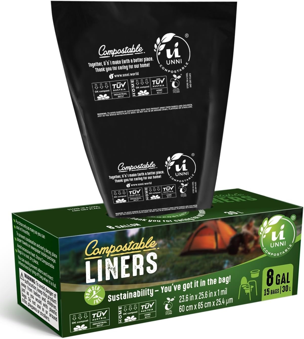 image:imageUNNI Compostable Portable Toilet Replacement Bags 8 Gallon 15 Count Heavy Duty 1 Mils For Portable Toilet Chair Earth Friendly Highest ASTM D6400 Europe OK Compost Certified San Francisco