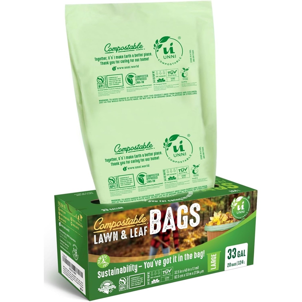 image:imageUNNI Compostable Trash Bags 3 Gallon 1135 Liter 100 Count Extra Thick 071 Mil Small Kitchen Food Scrap Bin Liners Certified by BPI CMA amp OK compost HOME Meets the ASTM D6400 Standard33 Gallon