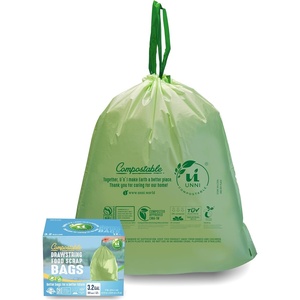 image:imageUNNI Compostable Drawstring Bags 2632 Gallon 1012 Liter 60 Count Heavy Duty 1 Mil Small Food Scrap Waste Bags with Drawstring Handle ASTM D6400 US BPI CMA amp Europe OK Compost Certified32 Gallon