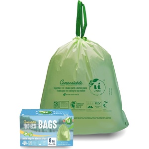 image:imageUNNI Compostable Drawstring Bags 2632 Gallon 1012 Liter 60 Count Heavy Duty 1 Mil Small Food Scrap Waste Bags with Drawstring Handle ASTM D6400 US BPI CMA amp Europe OK Compost Certified8 Gallon